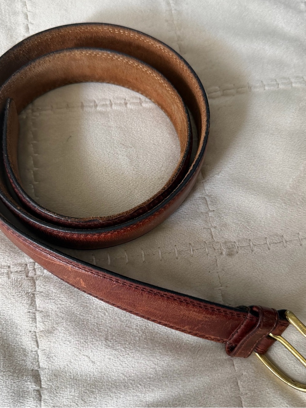 Vintage Brown Cowhide Leather Belt Solid Brass Buckle – Likely John Henry